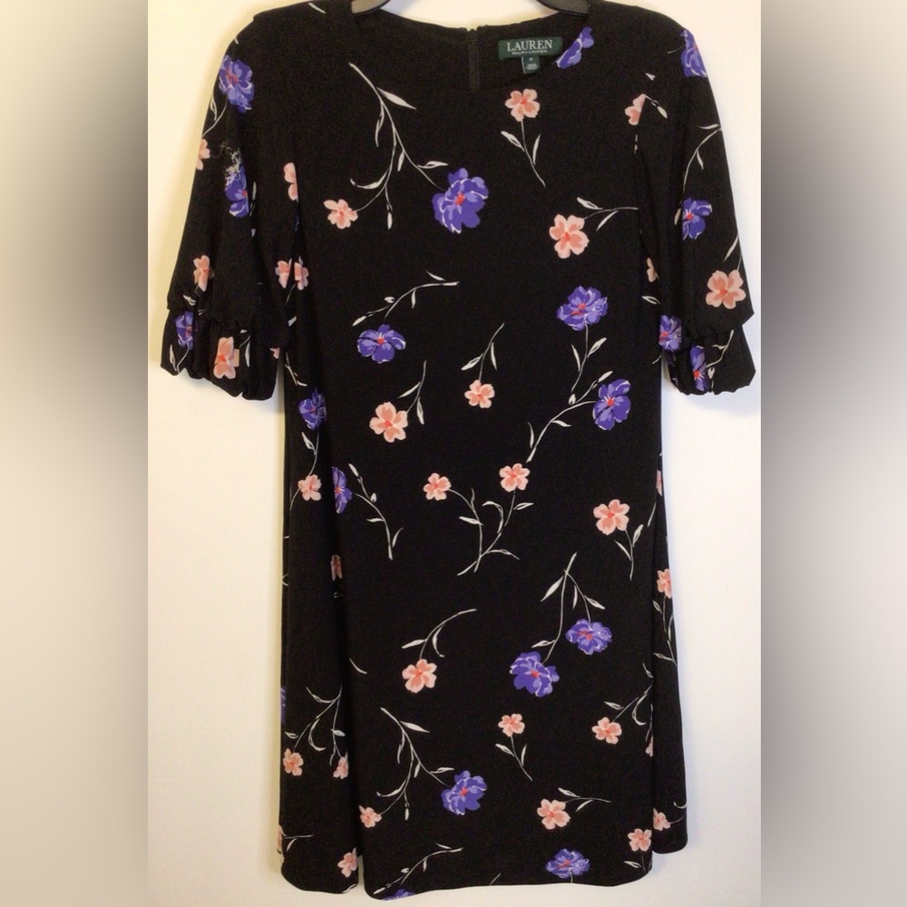 Lauren Ralph Lauren black purple floral dress size 0